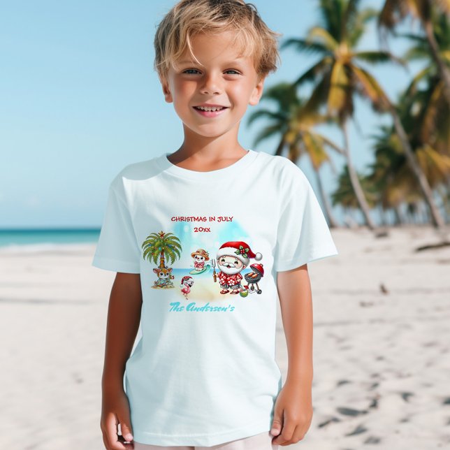 Jul i juli Kute Santa Summer Namn Kids T Shirt (Christmas In July Cute Santa Summer Name Kids T-Shirt)