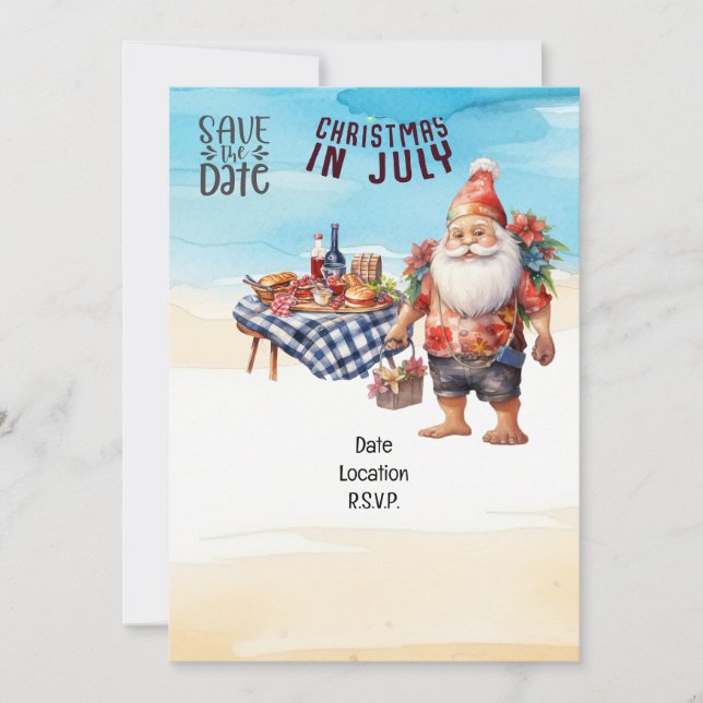 Jul i juli med JULTOMTEN Beachy Inbjudningar (Framsida)