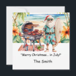 Jul i juli med jultomten på Beach-Helgdag Julkort<br><div class="desc">Det är det perfekt sättet att skicka festlig ost i mitten på sommaren. Vare sig du firar jul i juli, tar emot en strandtemad julfest eller bara sprider lite glädje, kommer det här unika kortet att göra vem som helst mer glad. Det tomma ge i insida ger dig gott om...</div>