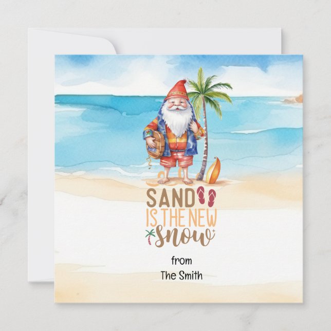Jul i juli med JULTOMTEN på stranden Julkort (Framsida)