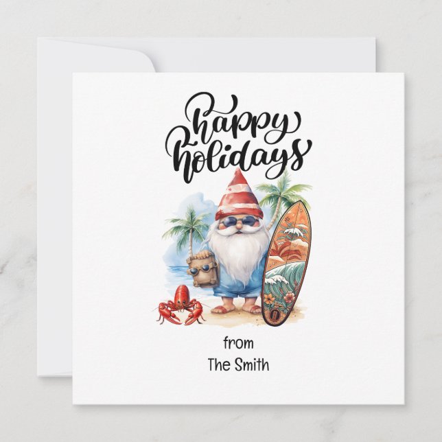 Jul i juli med JULTOMTEN på stranden Julkort (Framsida)