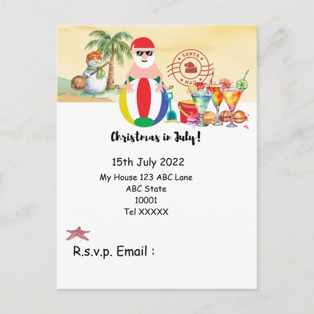 Jul i juli med JULTOMTEN på stranden Vykort (Framsida)