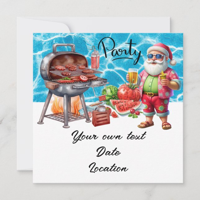 Jul i juli med tomten på stranden Helgdag Inbjudningar (Framsida)