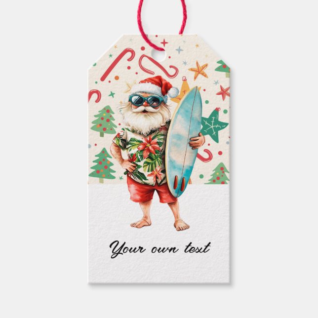 Jul i juli med tomten på stranden Helgdag Presentetikett (Framsidan)
