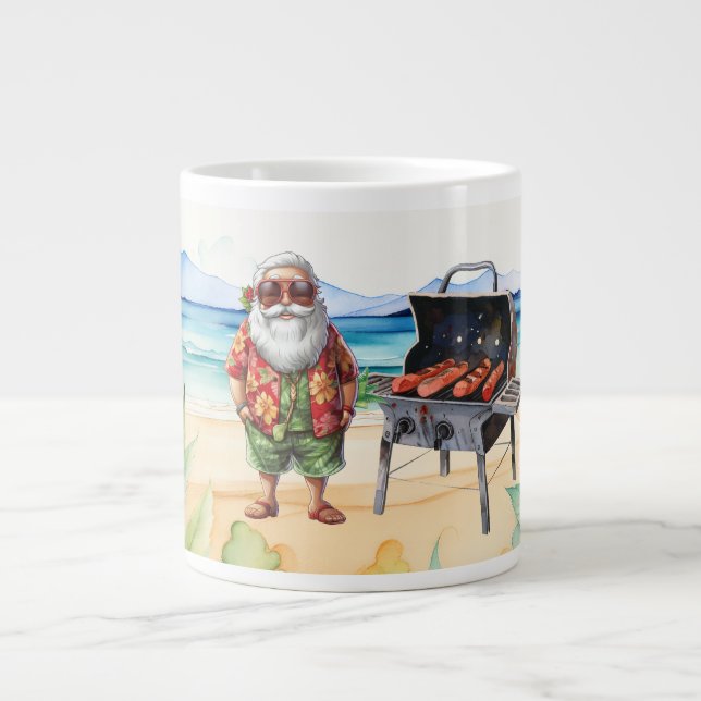 Jul i juli med tomten på stranden jumbo mugg (Framsidan)