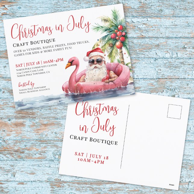 Jul i juli på Boutique-marknaden Helg Vykort (Christmas In July Boutique Market Holiday Postcard )