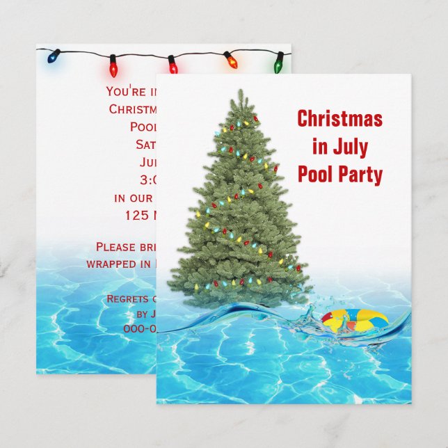 Jul i juli-poolparty inbjudningar (Fram/baksida)
