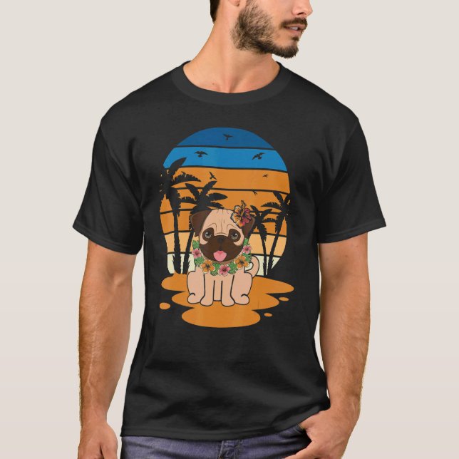 Jul i juli Pug Hund vid Beach Pet Owner G T Shirt (Framsida)