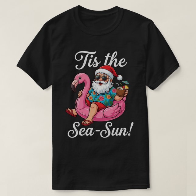 Jul i juli | Rolig strandtomte flamingo T Shirt (Design framsida)