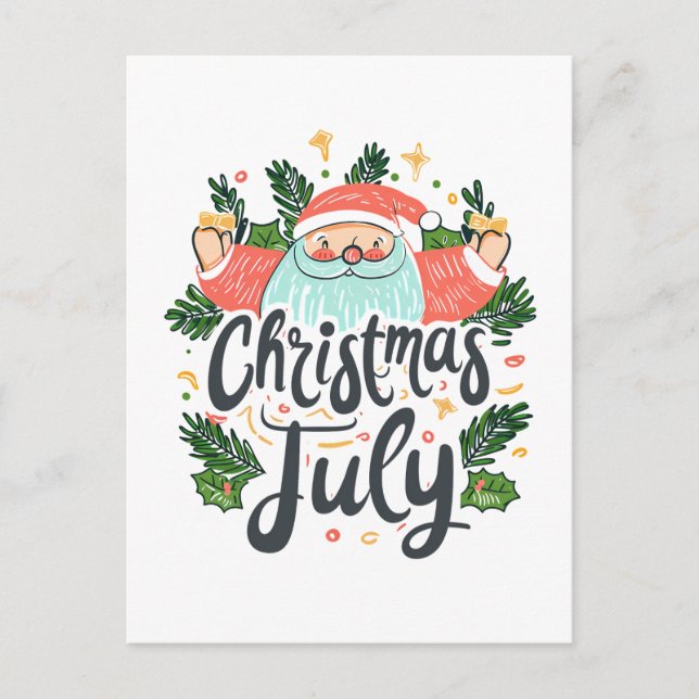 Jul i juli Roligt och jultomtsdesign Helg Vykort (Framsida)