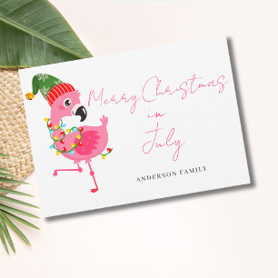 Jul i juli Rosa Flamingo Flat Helgdag Card Julkort