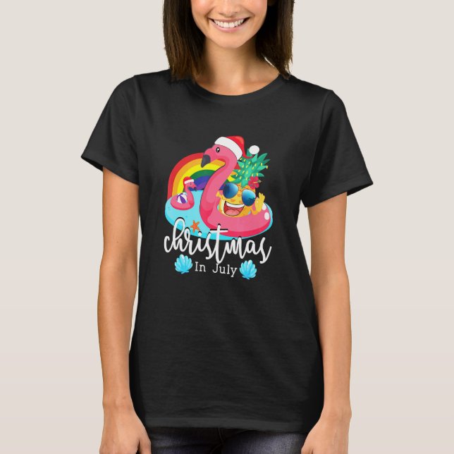 Jul i juli Rosa Flamingo Hawaiian Summer Ki T Shirt (Framsida)