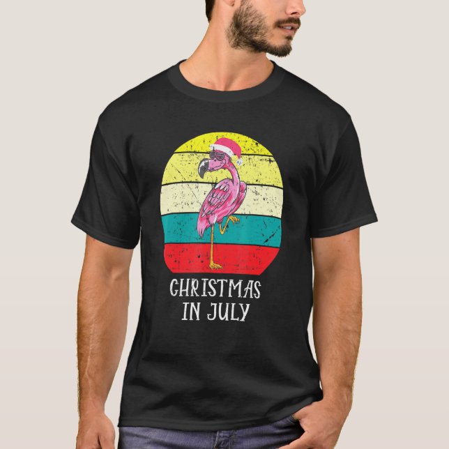 Jul i juli Rosa Flamingo i Santa Hat Manar-W T Shirt (Framsida)