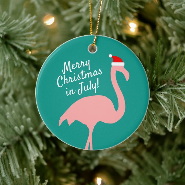 Jul i juli rosa flamingo Jultomten Julgransprydnad Keramik (Träd)