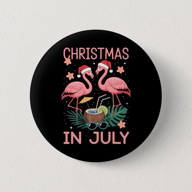 Jul i juli rosa flamingo med jultomtehatt  knapp (Framsida)