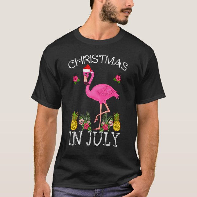 Jul i juli S för kvinnor Rosa Flamingo T Shirt (Framsida)