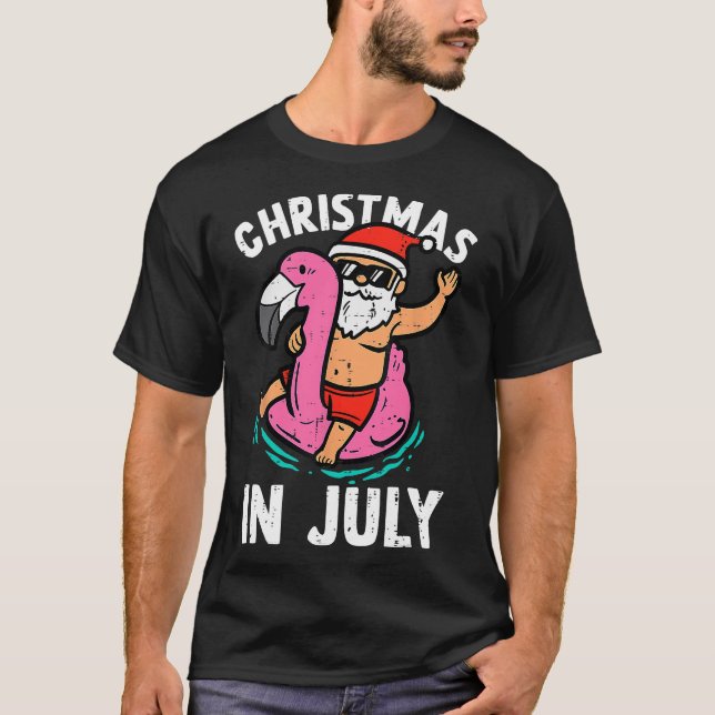 Jul i juli: Santa Doflamingo Hawaii Beach He T Shirt (Framsida)