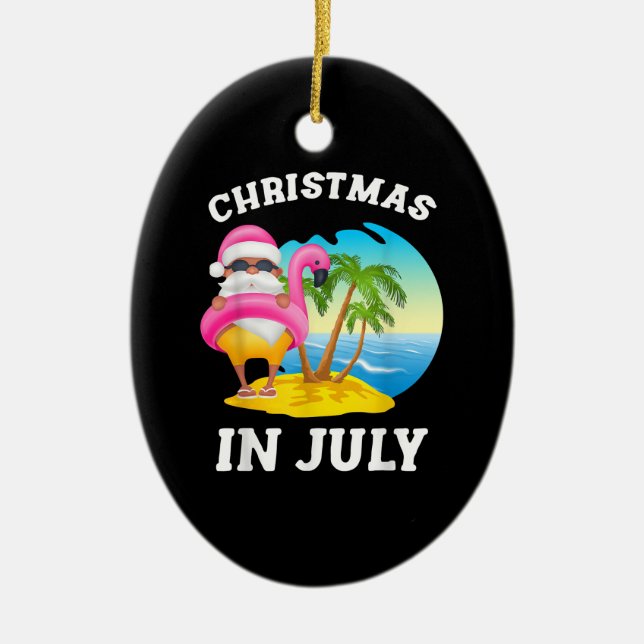 Jul i juli Santa Flamingo Bassäng, sommar Julgransprydnad Keramik (Framsidan)