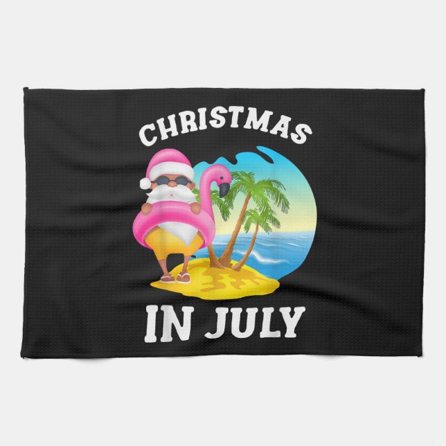 Jul i juli Santa Flamingo Bassäng, sommar Kökshandduk (Horisontell)
