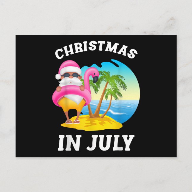 Jul i juli Santa Flamingo Bassäng, sommar Meddelande Vykort (Framsida)