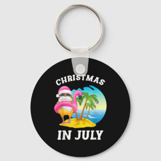 Jul i juli Santa Flamingo Bassäng, sommar Nyckelring