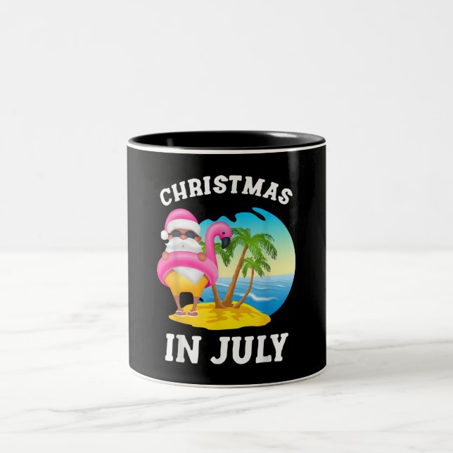 Jul i juli Santa Flamingo Bassäng, sommar Två-Tonad Mugg (Center)