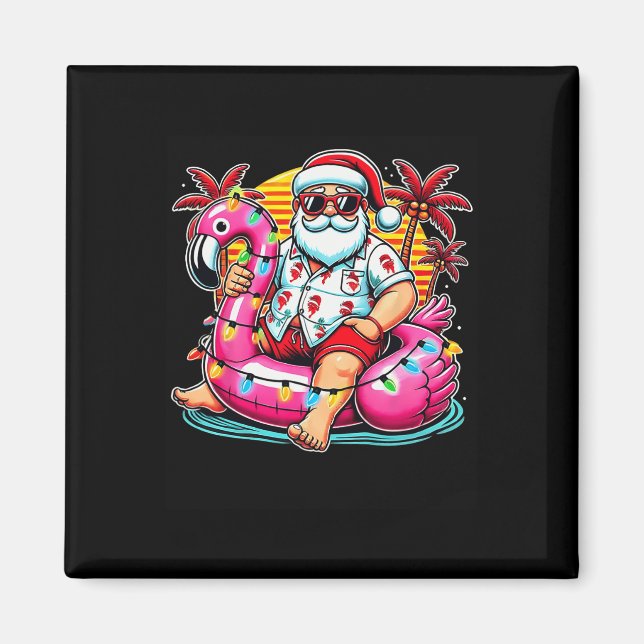 Jul i juli: Santa Flamingo Flyter sommaren Julafto Magnet (Framsidan)