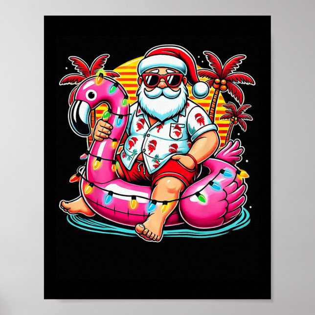 Jul i juli: Santa Flamingo Flyter sommaren Julafto Poster (Framsidan)