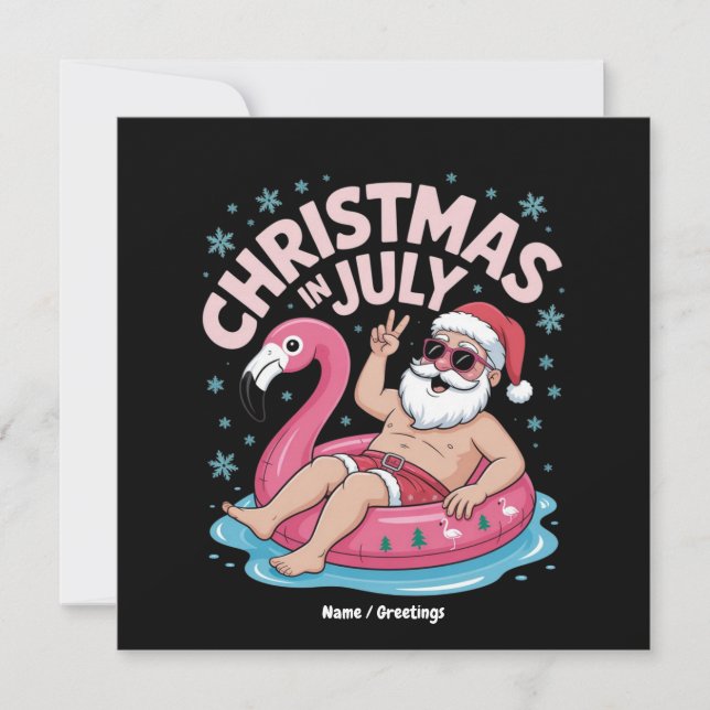 Jul i juli Santa Flamingo Funny Summer Julafton Inbjudningar (Framsida)