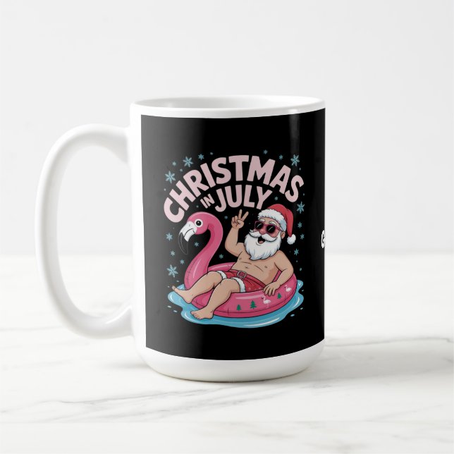 Jul i juli Santa Flamingo Funny Summer Julafton Kaffemugg (Vänster)