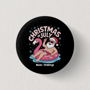 Jul i juli Santa Flamingo Funny Summer Julafton Knapp