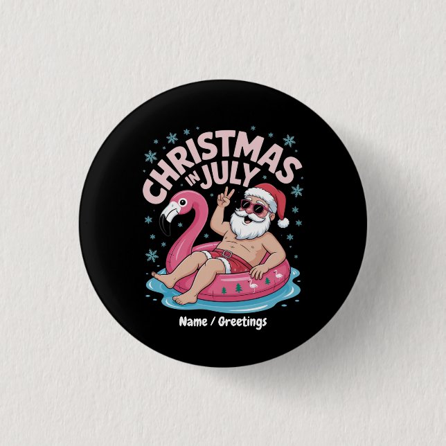 Jul i juli Santa Flamingo Funny Summer Julafton Knapp (Framsida)