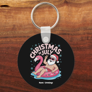 Jul i juli Santa Flamingo Funny Summer Julafton Nyckelring