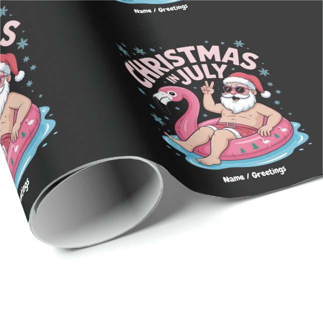 Jul i juli Santa Flamingo Funny Summer Julafton Presentpapper (Rullad Hörn)