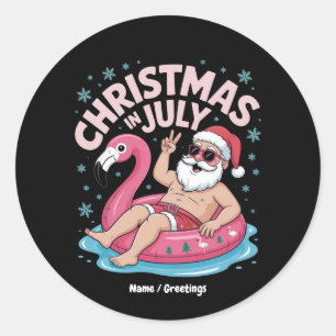 Jul i juli Santa Flamingo Funny Summer Julafton Runt Klistermärke