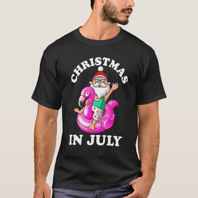 Jul i juli Santa Flamingo Hawaiian Summer T Shirt (Framsida)