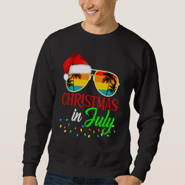 Jul i juli, Santa Hat Sunglasses Sommar Vaca Lång Ärmad Tröja (Framsida)