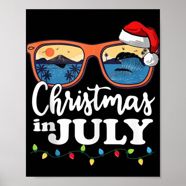 Jul i juli, Santa Hat Sunglasses Sommar Vaca Poster (Framsidan)