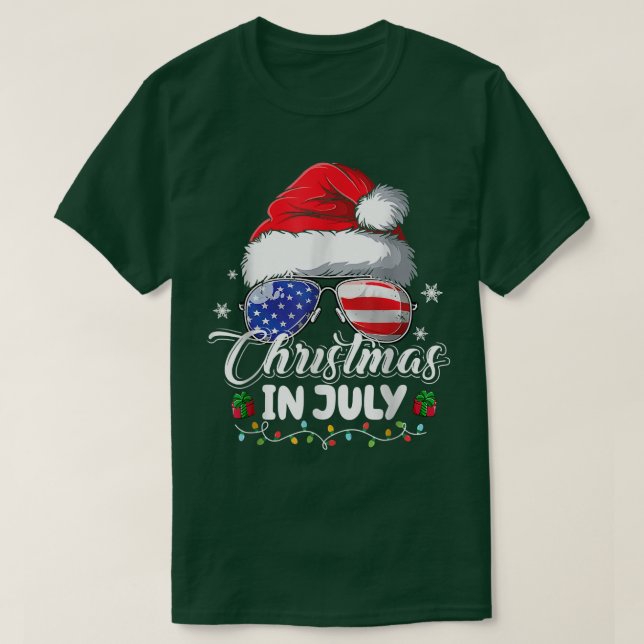 Jul i juli Santa Hat USA flagga Sunglasses Su T Shirt (Design framsida)