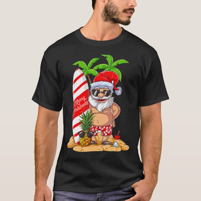 Jul i juli: Santa Hawaii Surfing Summer Chri T Shirt (Framsida)
