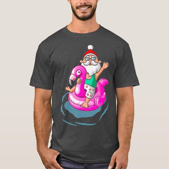 Jul i juli, Santa Hawaiian flamingo Sommaren T Shirt (Framsida)