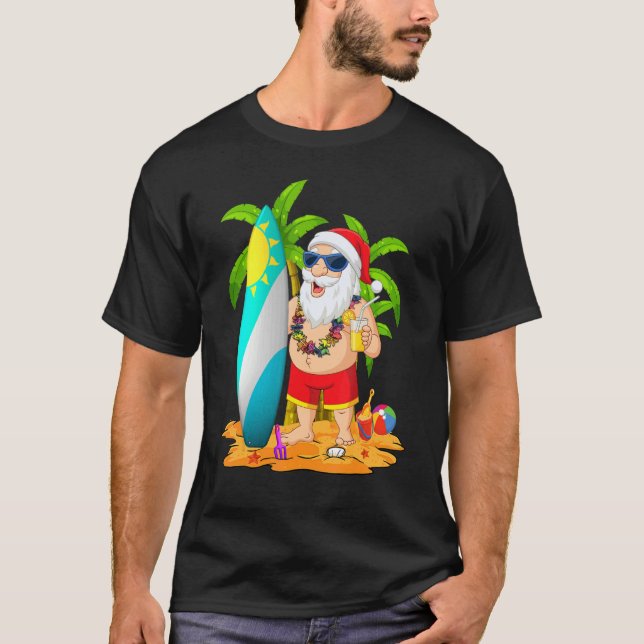 Jul i juli, Santa Hawaiian Summer Surfa Surfi T Shirt (Framsida)