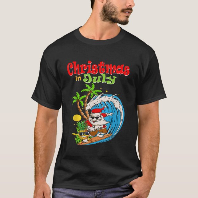 Jul i juli, Santa Hawaiian Summer Surfa Surfi T Shirt (Framsida)