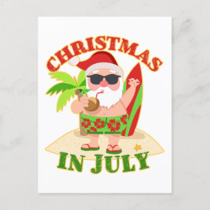 Jul i juli: Santa med Surfboard Vykort