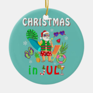 Jul i juli: Santa Summer Kusten Hawaii Julgransprydnad Keramik