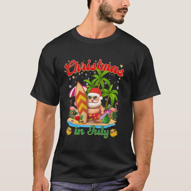 Jul i juli: Santa Sunglasses Sommar Beach Fu T Shirt (Framsida)