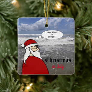 Jul i juli Santa Surfa Julgransprydnad Keramik