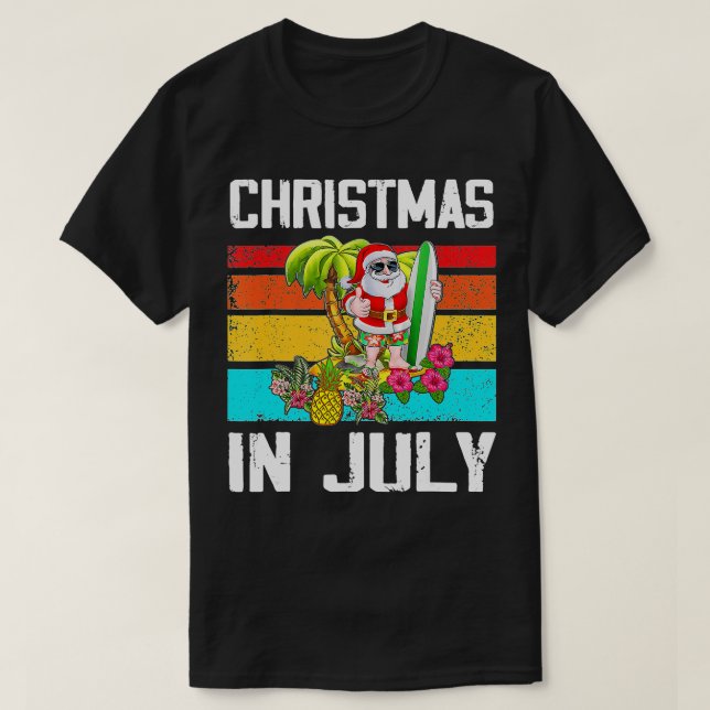 Jul i juli Santa Surfer Hawaii Sommar Vacat T Shirt (Design framsida)