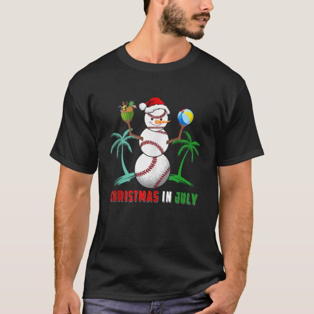 Jul i juli Snögubbe Baseball Player Fläkt Kärlek T Shirt (Framsida)