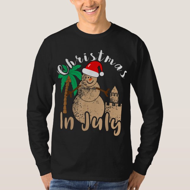 Jul i juli Snögubbe Sand Castle Handflatan Träd SA T Shirt (Framsida)